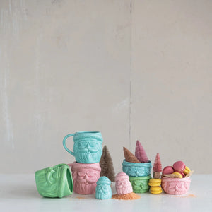 Stoneware Santa Head Shaped Bowl, 3 Matte Colors