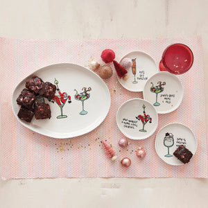 Stoneware Plate with Holiday Icon & Tipsy Saying, 4 Stylesq