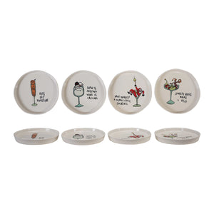 Stoneware Plate with Holiday Icon & Tipsy Saying, 4 Stylesq