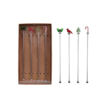 Load image into Gallery viewer, Cocktail Stirrers with Hand-Blown Glass Icons, Boxed Set of 4