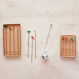 Cocktail Stirrers with Hand-Blown Glass Icons, Boxed Set of 4