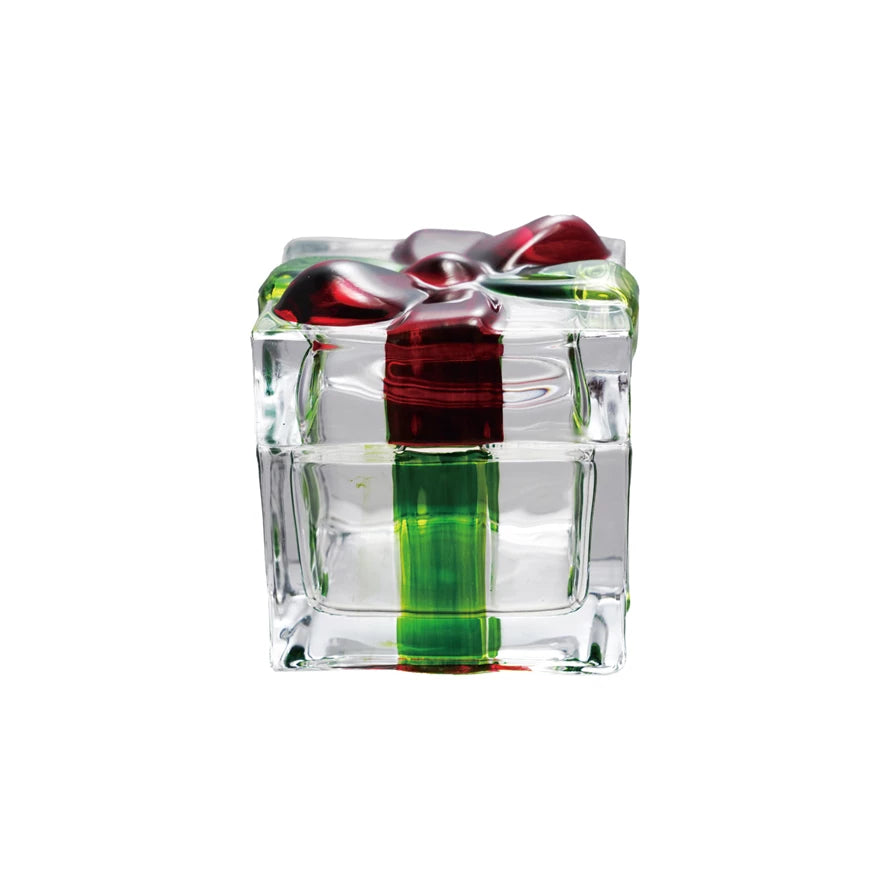 Glass Gift Shaped Jar, Red & Green