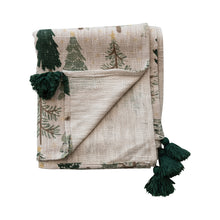 Load image into Gallery viewer, Cotton Printed Throw with Tree Pattern &amp; Tassels
