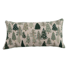 Load image into Gallery viewer, Cotton &amp; Linen Slub Printed Lumbar Pillow with Tree Pattern, Beads &amp; Mini Pom Pom Trim