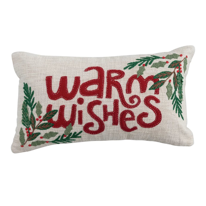 Lumbar Pillow with Appliqued Holly & Embroidery 