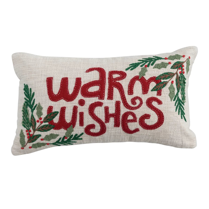 Lumbar Pillow with Appliqued Holly & Embroidery 