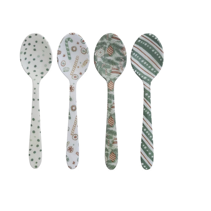 Enameled Stainless Steel Spoon with Holiday Pattern, 4 Styles