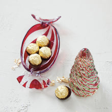 Load image into Gallery viewer, Hand-Painted Glass Candy Shaped Dish with Stripes, Red