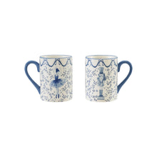Load image into Gallery viewer, 12 oz. Ceramic Mug with Ballerina &amp; Nutcracker, White &amp; Blue