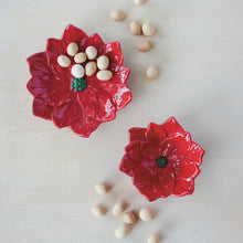 Load image into Gallery viewer, Hand-Painted Ceramic Poinsettia Shaped Dish, Red &amp; Green