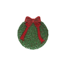Load image into Gallery viewer, Hand-Painted Ceramic Wreath Shaped Plate with Bow, Red &amp; Green (Each One Will Vary)