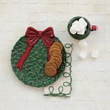 Load image into Gallery viewer, Hand-Painted Ceramic Wreath Shaped Plate with Bow, Red &amp; Green (Each One Will Vary)