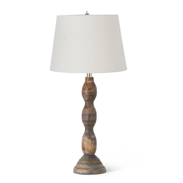 ANTIQUED GRAY MANGO WOOD SPINDLE LAMP W/SHADE