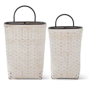 WHITEWASHED WOVEN BAMBOO WALL BASKET