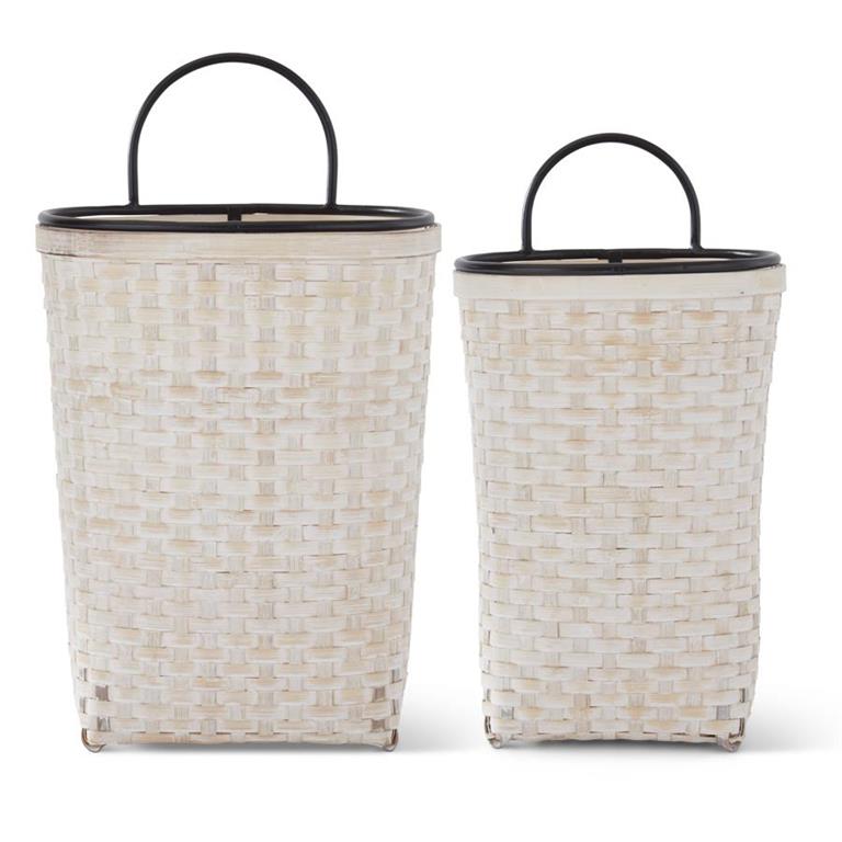 WHITEWASHED WOVEN BAMBOO WALL BASKET