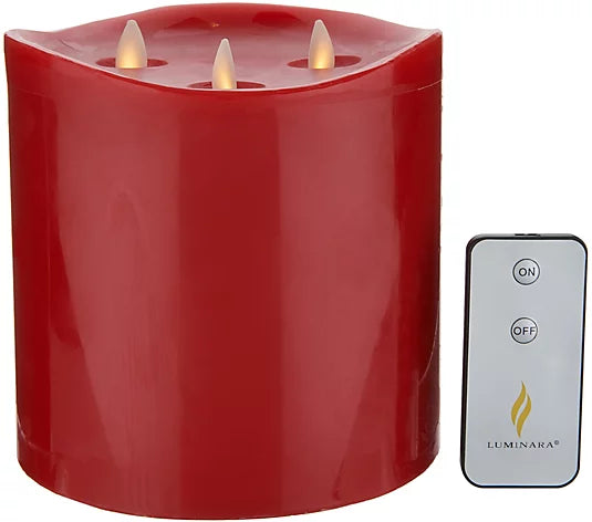 6 INCH RED WAX LUMINARA 3 FLAME INDOOR PILLAR CANDLE